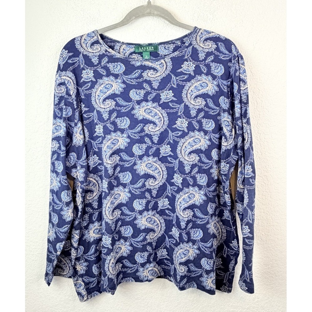 Lauren Ralph Lauren Paisley Print Top Women's 2X Long Sleeve Stretch Cottagecore